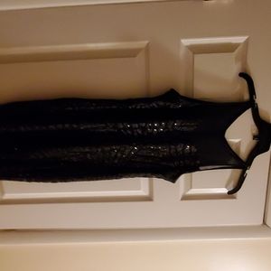 Black sequences and sheer top evening dress